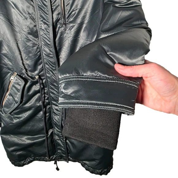 Mackage Small Down Parka Real Fur Trim Hood Long Puffer Coat Dark Green Womens S - Picture 4 of 16